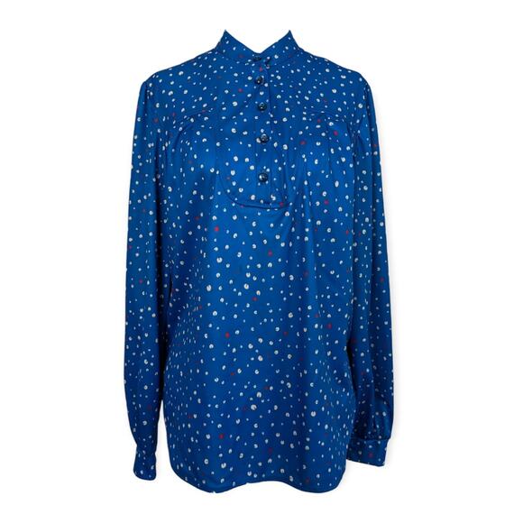 Vintage 70s Band Collar Henley Blouse - Picture 2 of 11